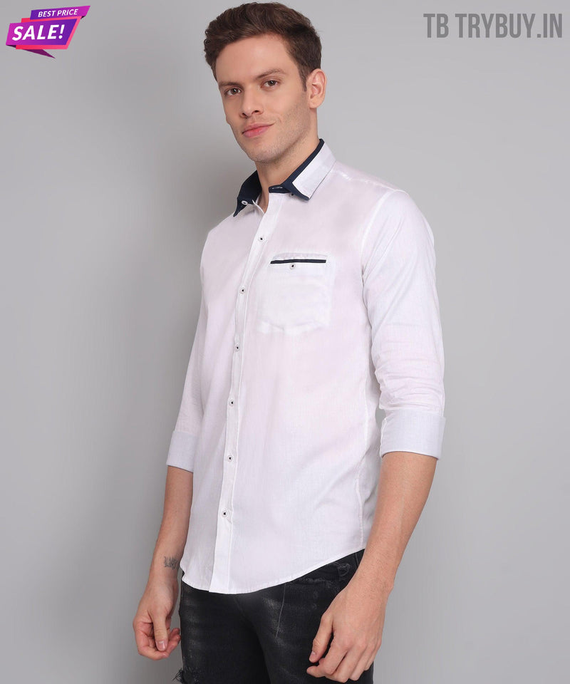 White Cotton Shirt for Men with Double Cuffs 9