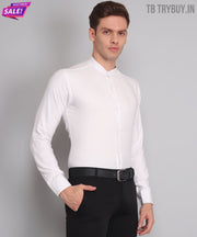 TryBuy Premium Luxurious Full Sleeves Mandarin Collar White Cotton Casual Shirt for Men