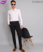 TryBuy Premium Luxurious Full Sleeves Mandarin Collar White Cotton Casual Shirt for Men