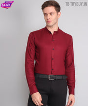 TryBuy Premium Luxurious Full Sleeves Mandarin Collar Maroon Cotton Casual Shirt for Men