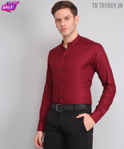 TryBuy Premium Luxurious Full Sleeves Mandarin Collar Maroon Cotton Casual Shirt for Men