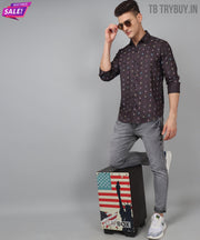 a man standing on top of a suitcase