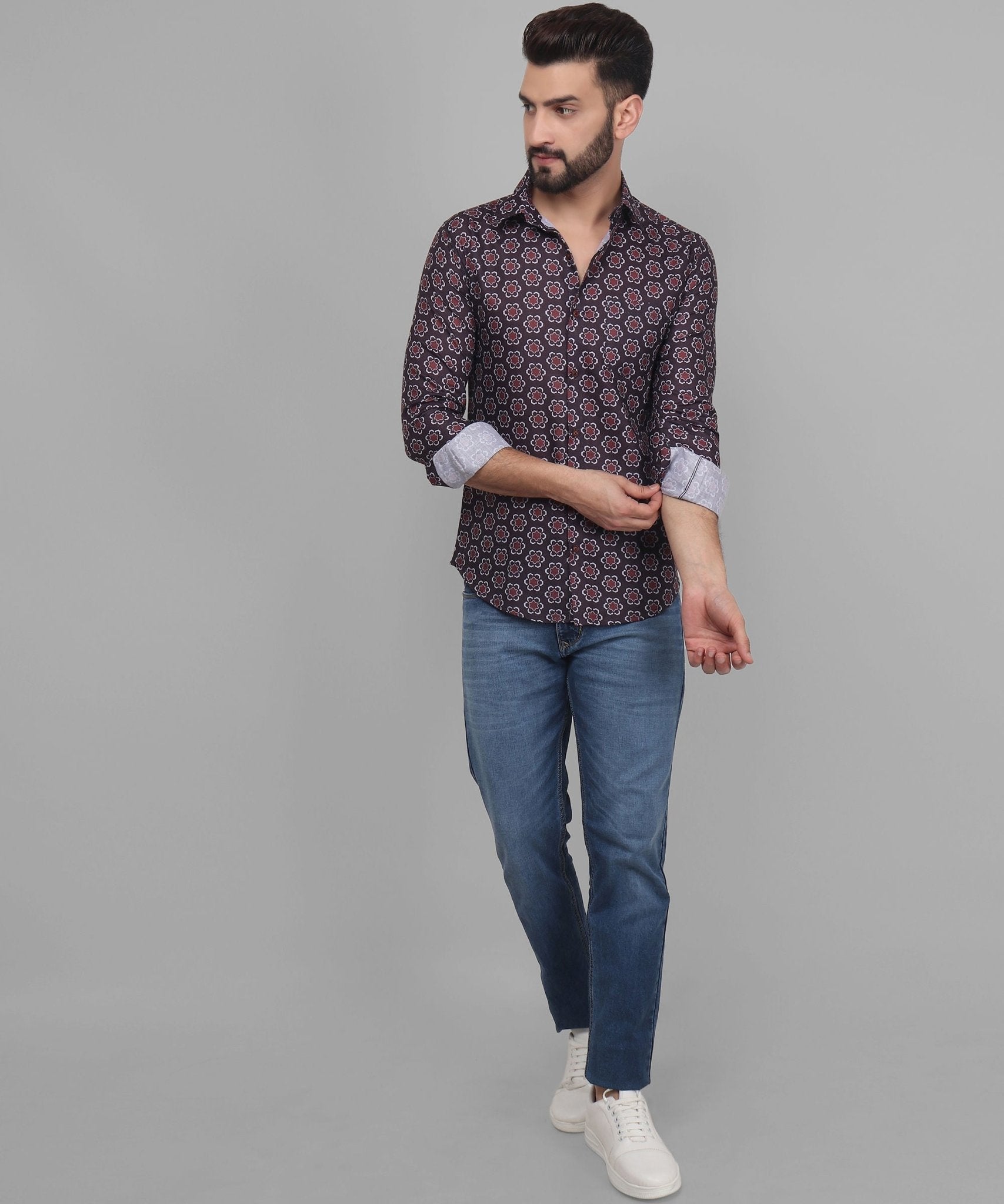 Grande Men's Printed Full Sleeve Casual Linen Shirt - TryBuy® USA🇺🇸
