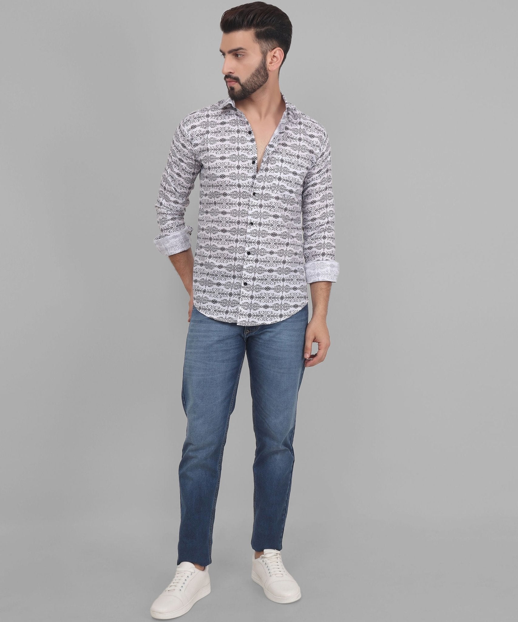 Luxe Trendy Exclusive Men's Printed Full Sleeve Casual Cotton Shirt - TryBuy® USA🇺🇸