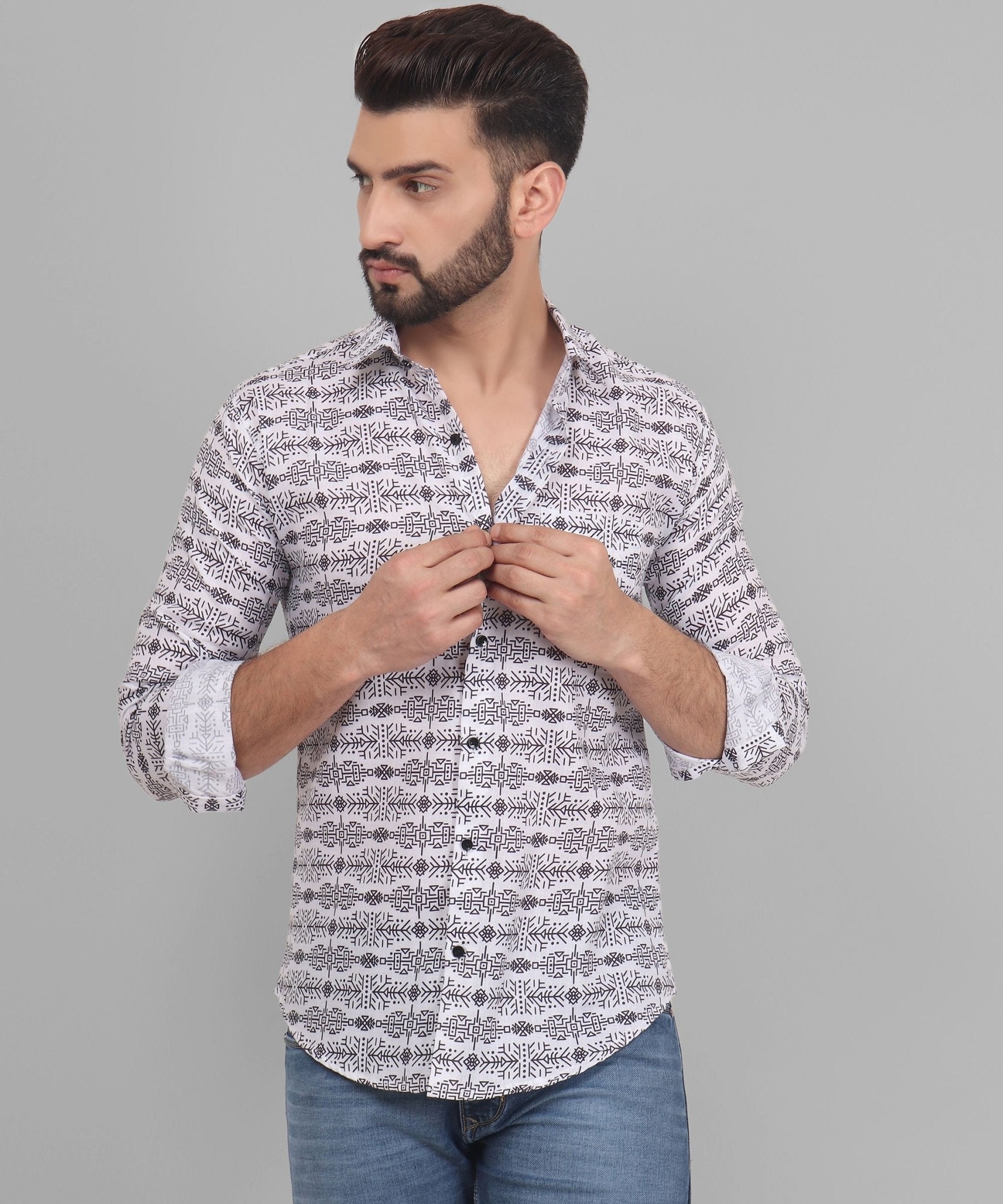 Luxe Trendy Exclusive Men's Printed Full Sleeve Casual Cotton Shirt - TryBuy® USA🇺🇸