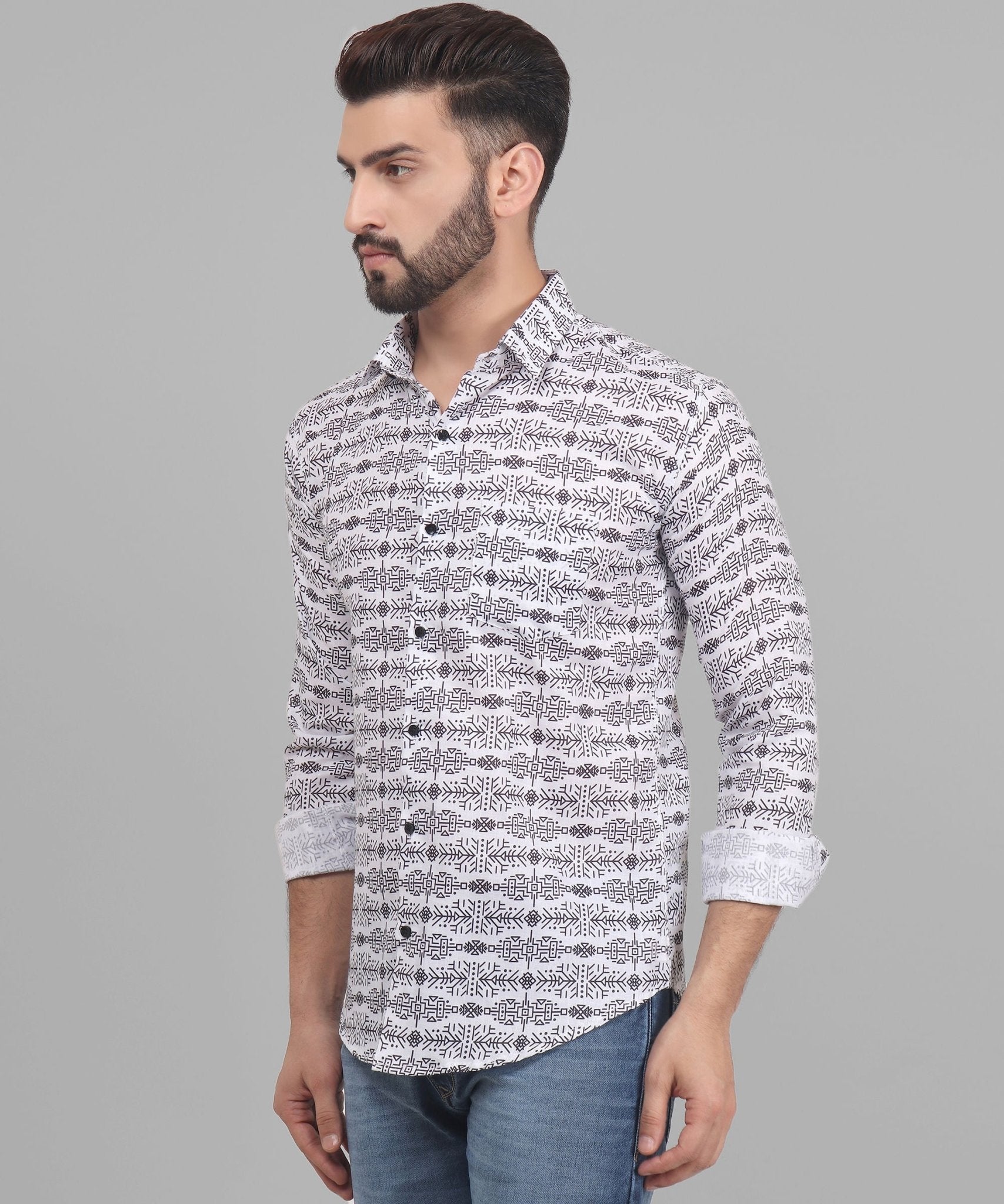 Luxe Trendy Exclusive Men's Printed Full Sleeve Casual Cotton Shirt - TryBuy® USA🇺🇸