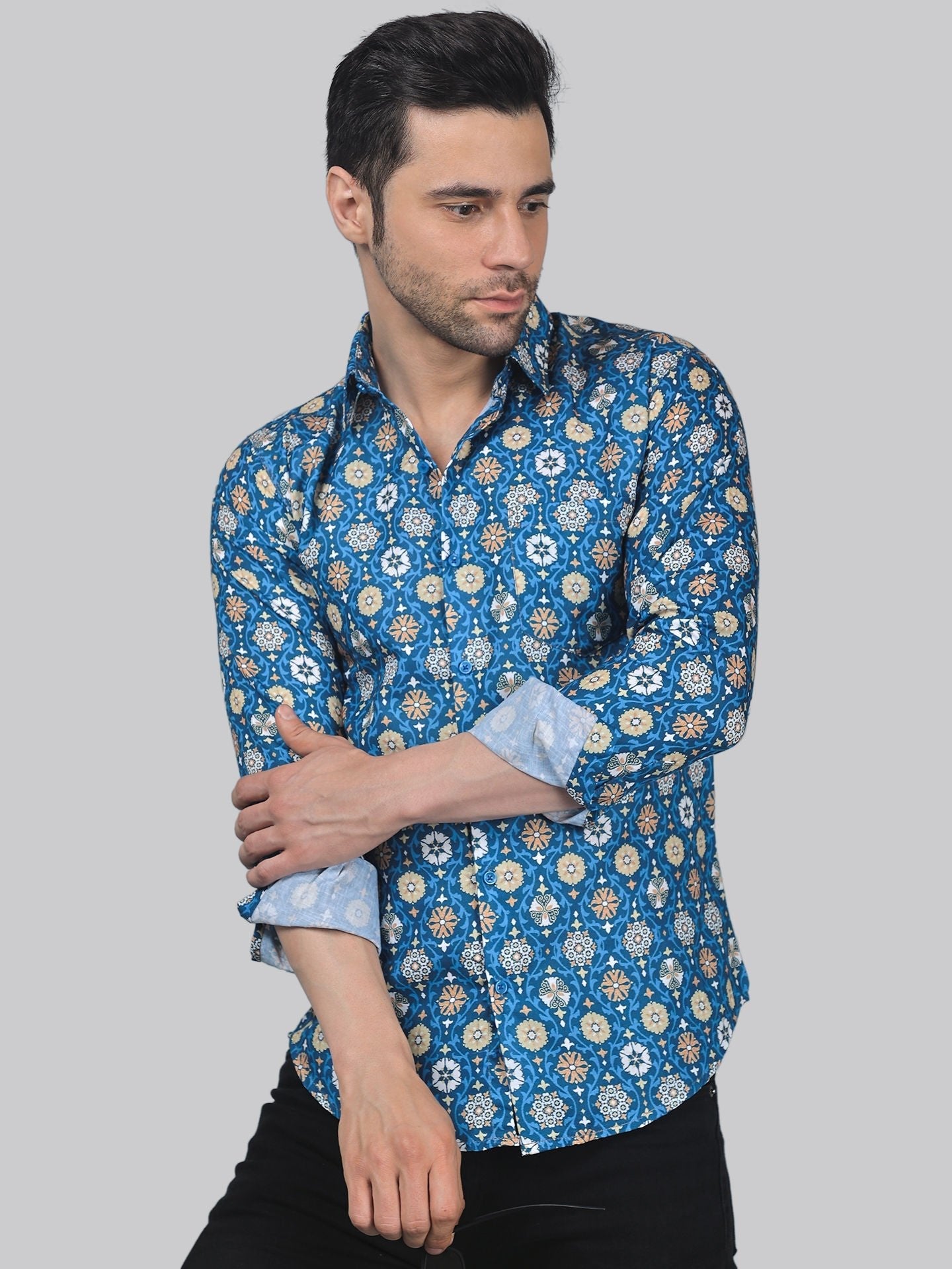 TryBuy Men's Comfy Designer Linen Casual Printed Full Sleeves Shirt - TryBuy® USA🇺🇸