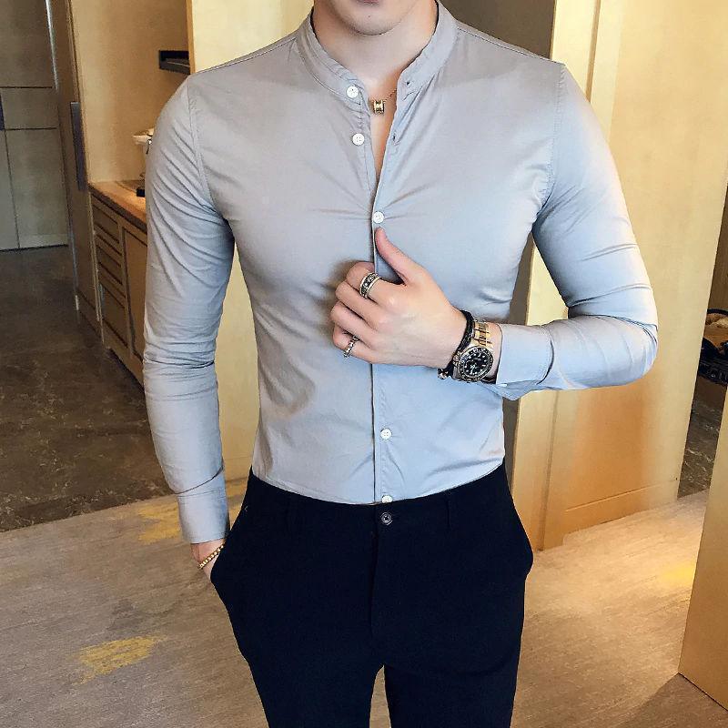 Grey solid cotton shirt for men