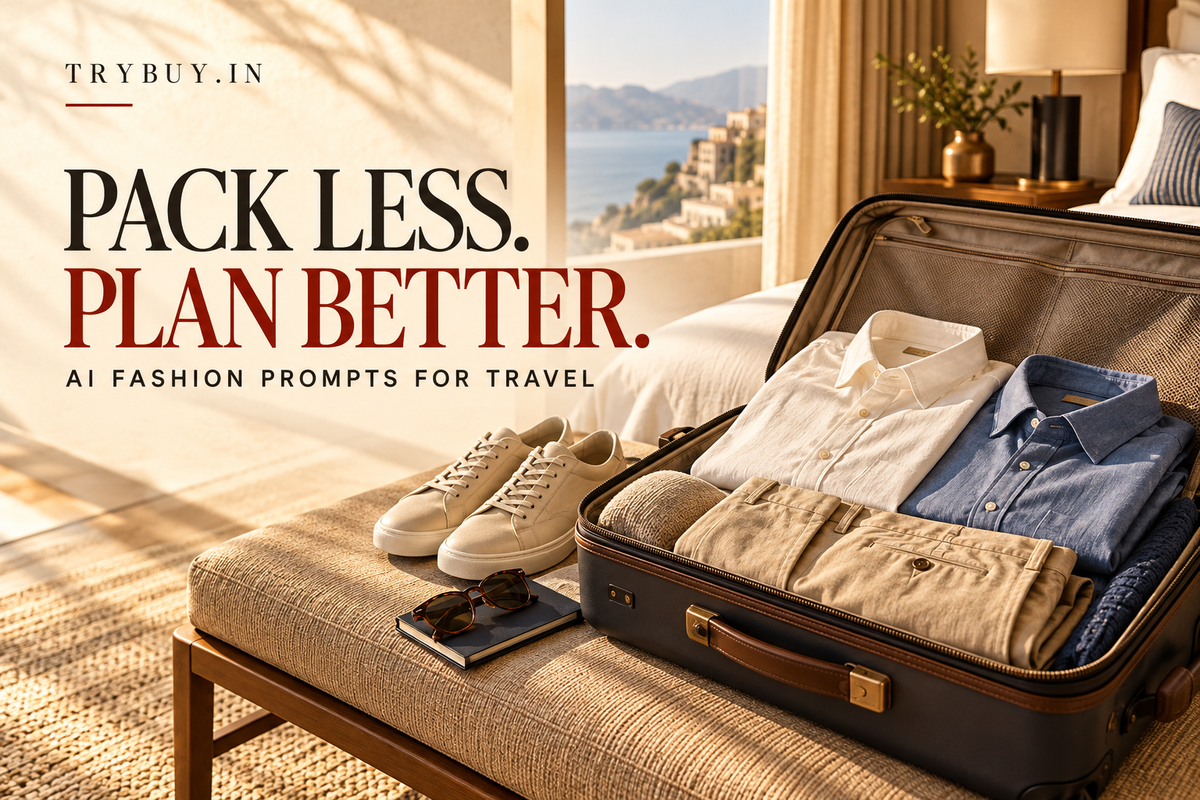 AI-generated carry-on suitcase cover reading Pack Less. Plan Better.