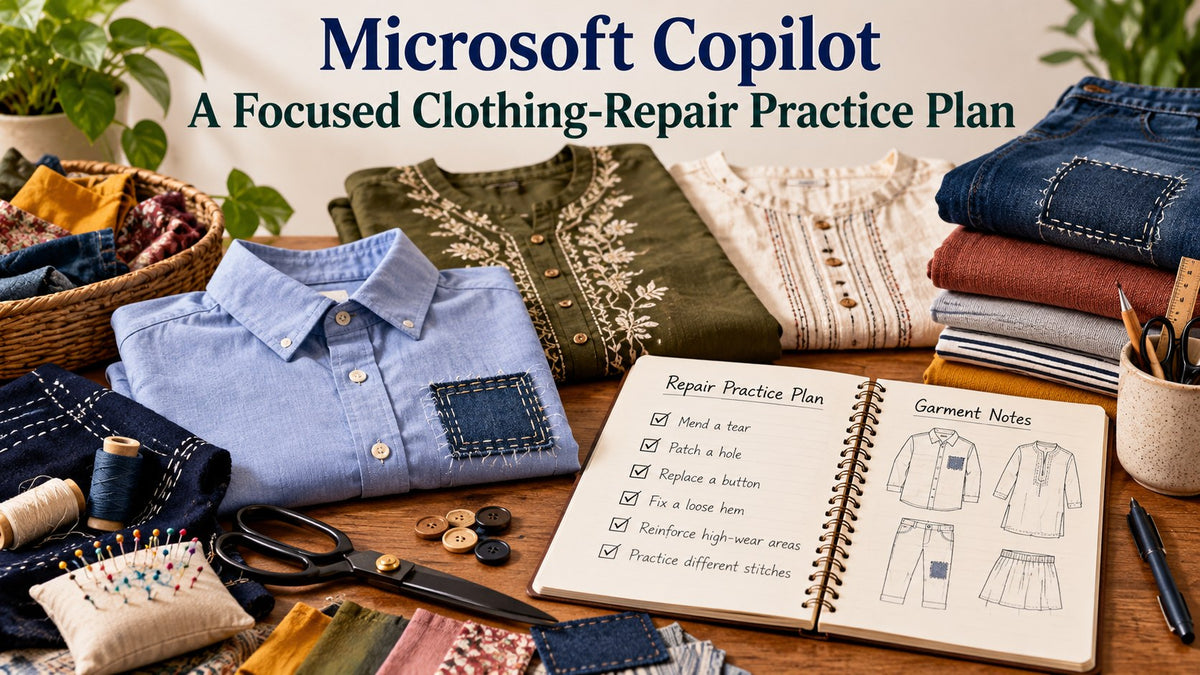 KI-generated editorial concept — Microsoft Copilot: A Focused Clothing-Repair Practice Plan; not actual TryBuy inventory
