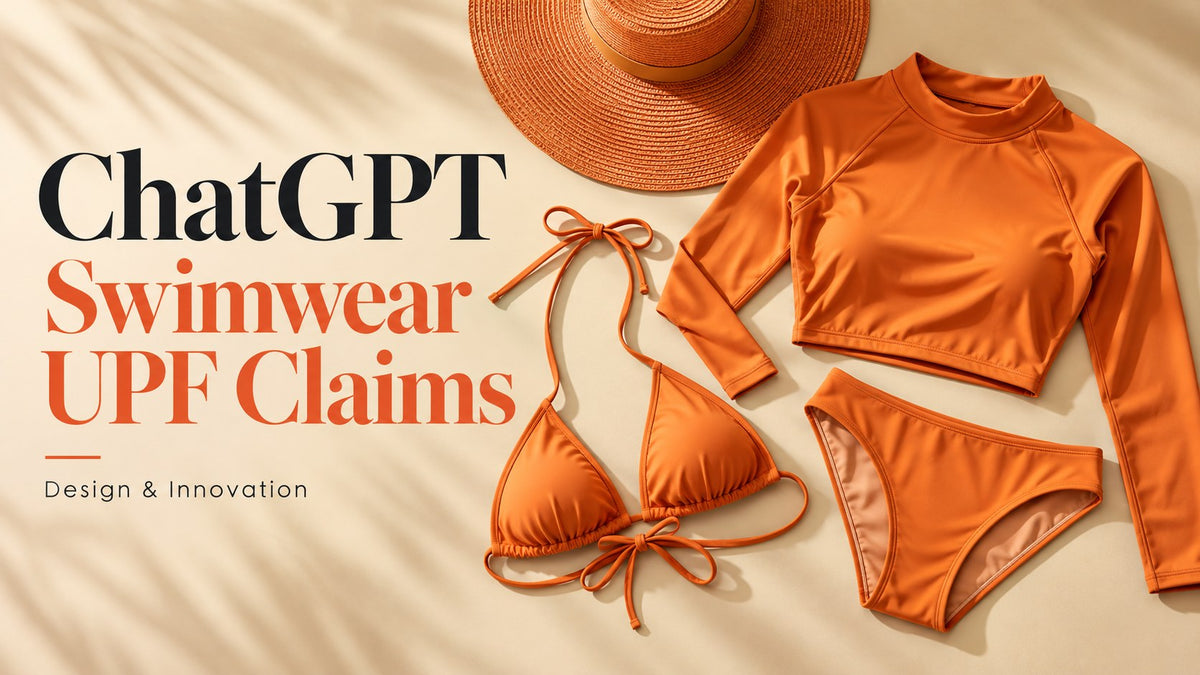 ChatGPT — Swimwear UPF Claims. AI-generated editorial concept, not actual inventory or performance evidence.