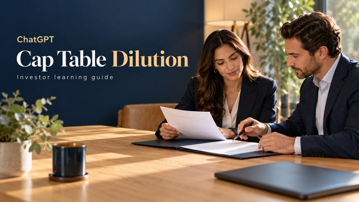 ChatGPT Cap Table Dilution investor learning guide, readable title over an AI-generated editorial concept