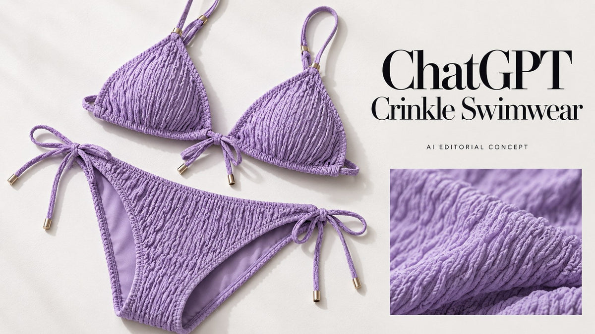 ChatGPT — Crinkle Swimwear; AI-generated garment-only editorial concept