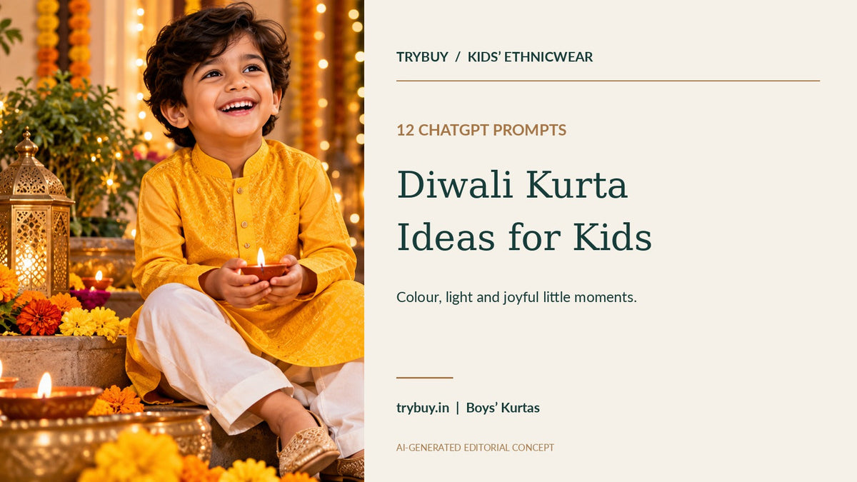 AI-generated yellow boys’ kurta cover with 12 ChatGPT Diwali photo prompts