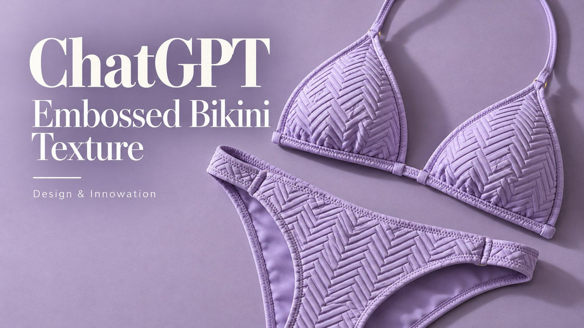 ChatGPT — Embossed Bikini Texture. IA-generated editorial concept, not actual inventory or performance evidence.
