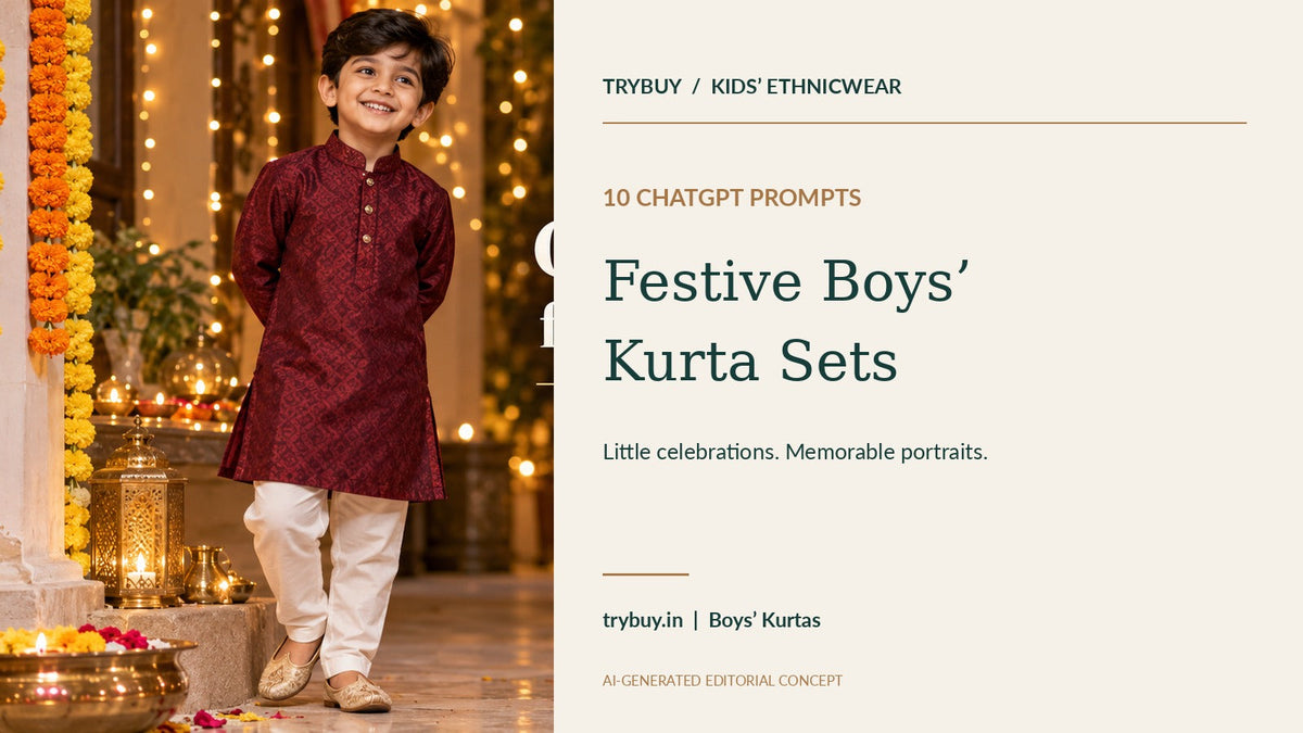 KI-generated festive boyswear cover with 10 ChatGPT Prompts for festlich Jungen’ Kurta Sets