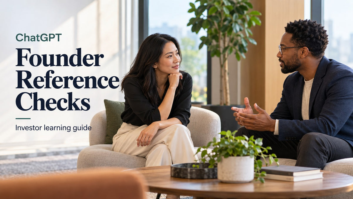 ChatGPT Founder Reference Checks investor learning guide, readable title over an KI-generated editorial concept
