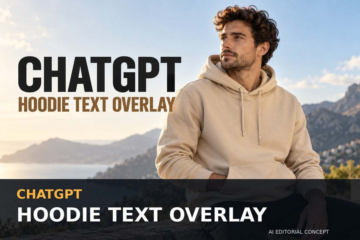 ChatGPT hoodie text overlay — AI-generated pullover hoodie editorial concept