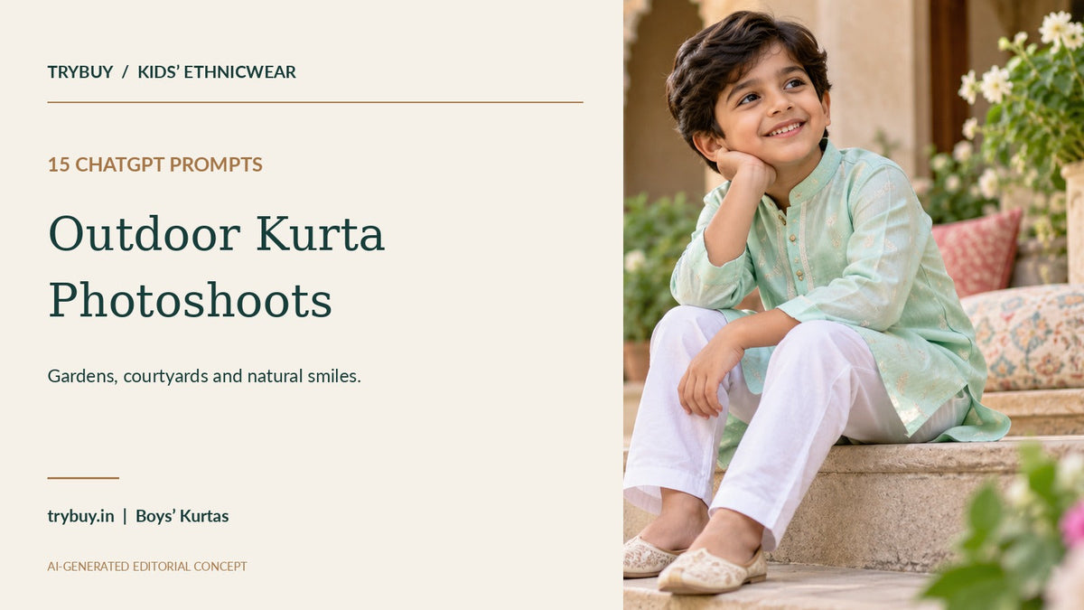 KI-generated mint kids’ kurta outdoor cover with 15 ChatGPT photoshoot prompts