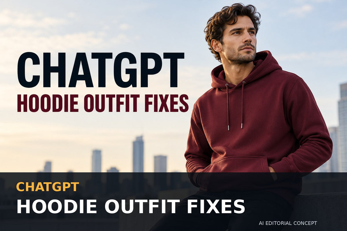 ChatGPT hoodie outfit fixes — AI-generated pullover hoodie editorial concept