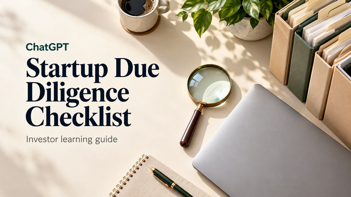 ChatGPT Startup Due Diligence Checklist investor learning guide, readable title over an AI-generated editorial concept