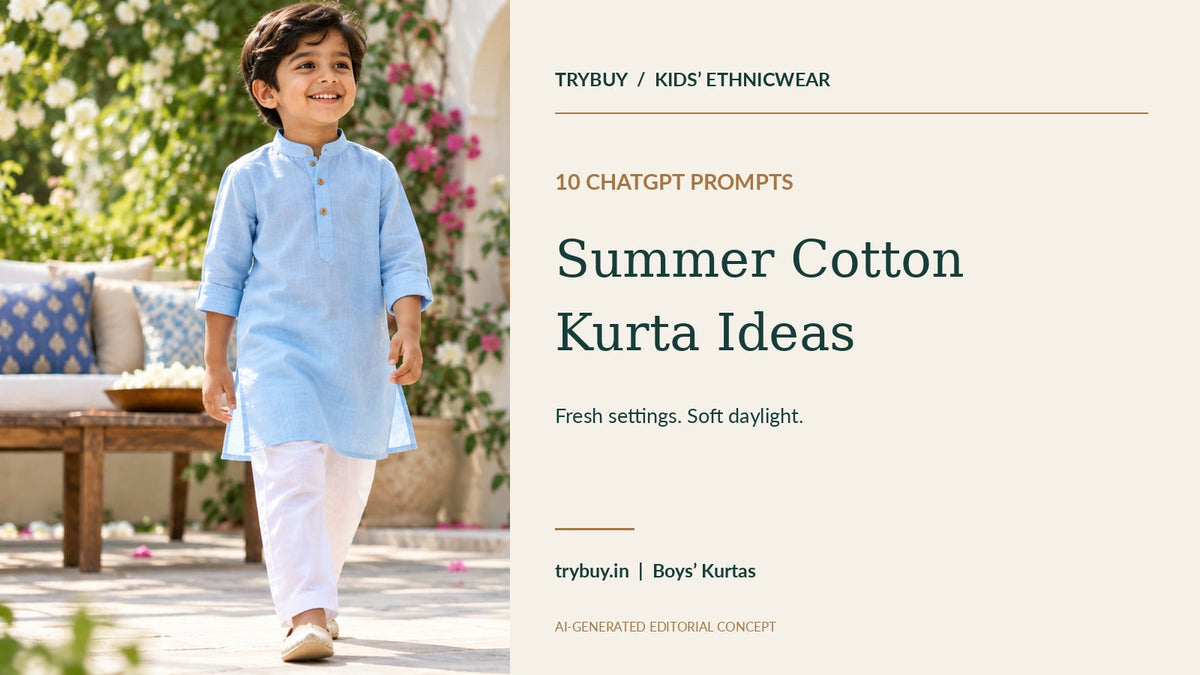 KI-generated sky-blue kids’ kurta cover with 10 ChatGPT summer photo prompts