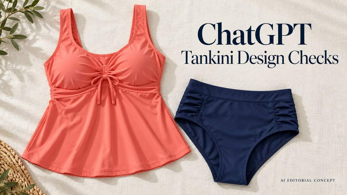 ChatGPT — Tankini Design Checks; IA-generated garment-only editorial concept