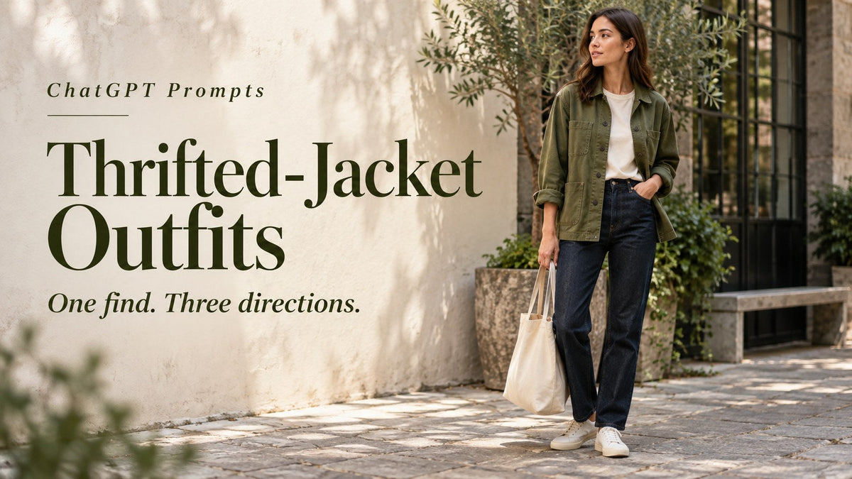 AI-generated woman wearing an olive jacket and dark jeans