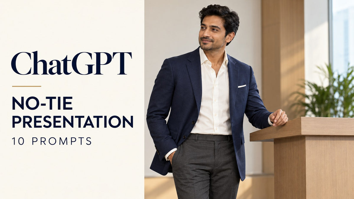 AI-generated editorial concept: ChatGPT Prompts: Present Without a Tie. Fictional garments, not actual inventory.