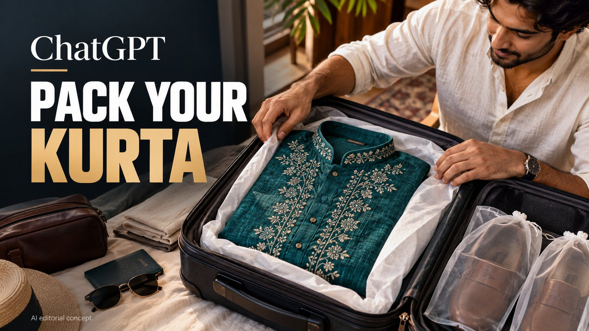 ChatGPT — PACK YOUR KURTA. AI-generated editorial kurta concept, not a TryBuy product photograph.