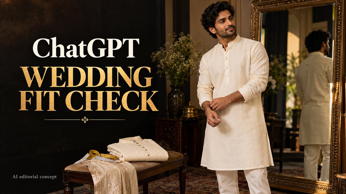 ChatGPT — WEDDING FIT CHECK. AI-generated editorial kurta concept, not a TryBuy product photograph.