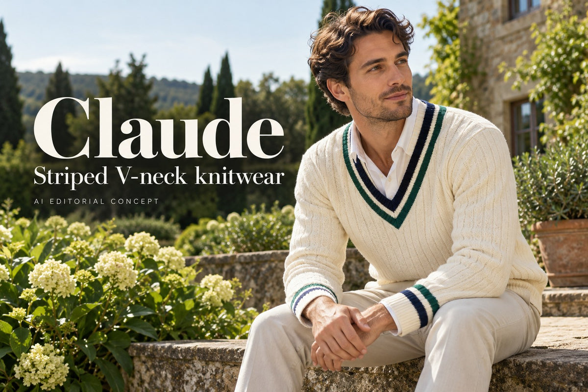 Claude — Striped V-neck knitwear — AI-generated editorial concept