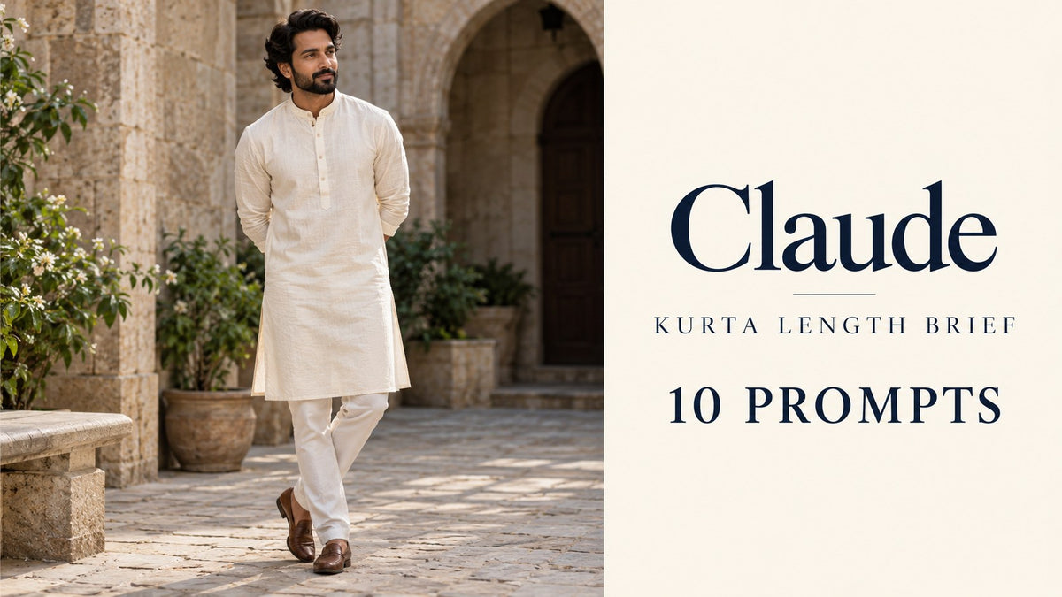 AI-generated editorial concept: Claude Prompts: Your Kurta Length Brief. Fictional garments, not actual inventory.