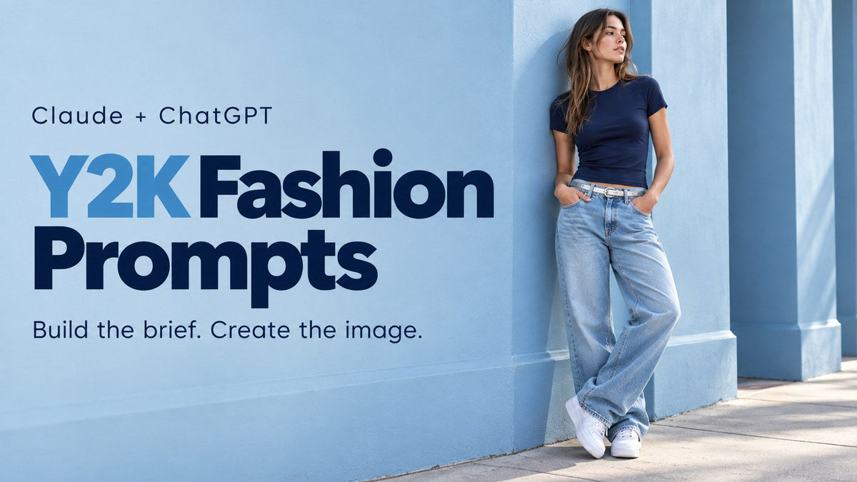 AI-generated adult woman in a navy T-shirt and loose blue jeans