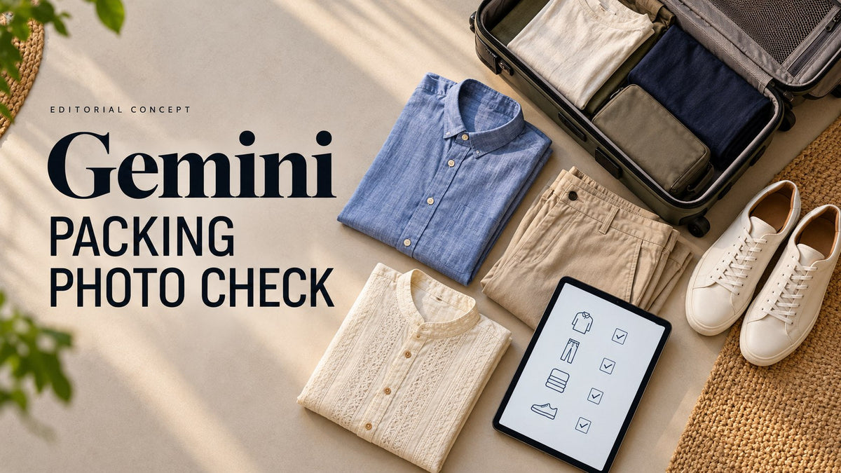 Gemini — PACKING PHOTO CHECK. KI-generated editorial concept.