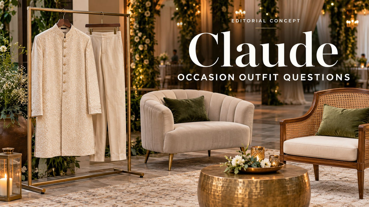 Claude — OCCASION OUTFIT QUESTIONS. AI-generated editorial concept, not actual inventory.