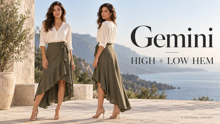 Gemini Asymmetric Skirt prompt d'images: Keep the High and Low Hem Consistent