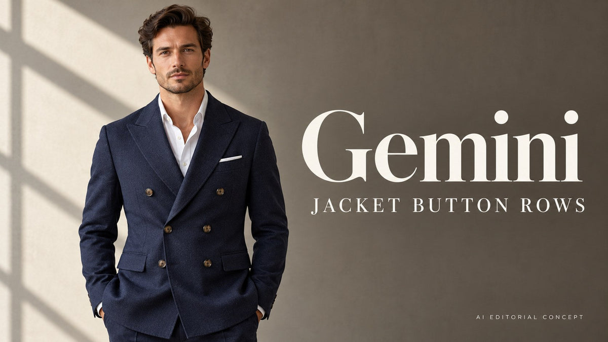 AI editorial concept: Gemini Double-Breasted Jacket prompts: Preserve the Actual Button Rows