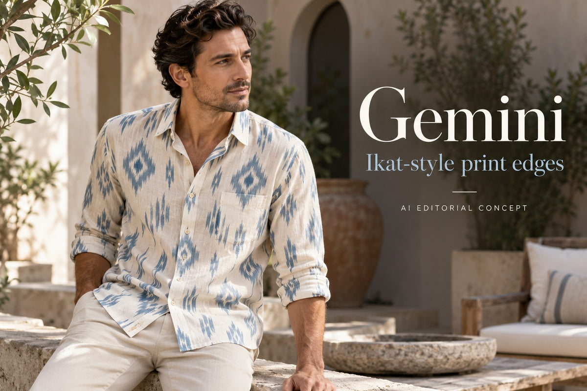 Gemini — Ikat-style print edges — AI-generated editorial concept