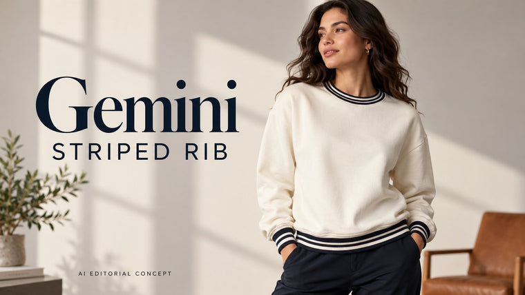 Gemini स्ट्राइप्ड-Rib Sweatshirt Image Prompts: Keep Bands Inside the Trim