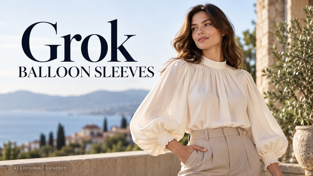 IA editorial concept: Grok Balloon-Sleeve Blouse prompt: Keep Cuffs and Arms Separate