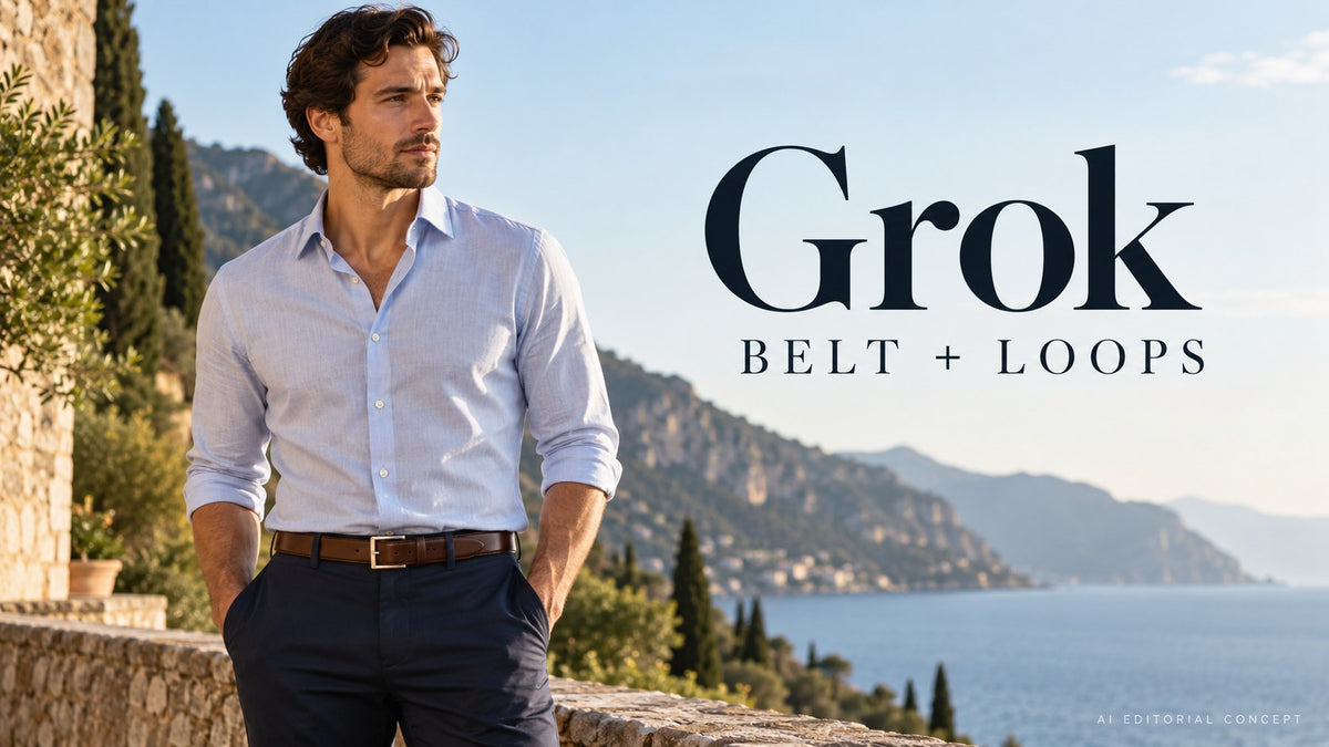 Grok belt + loops — AI-generated editorial clothing concept