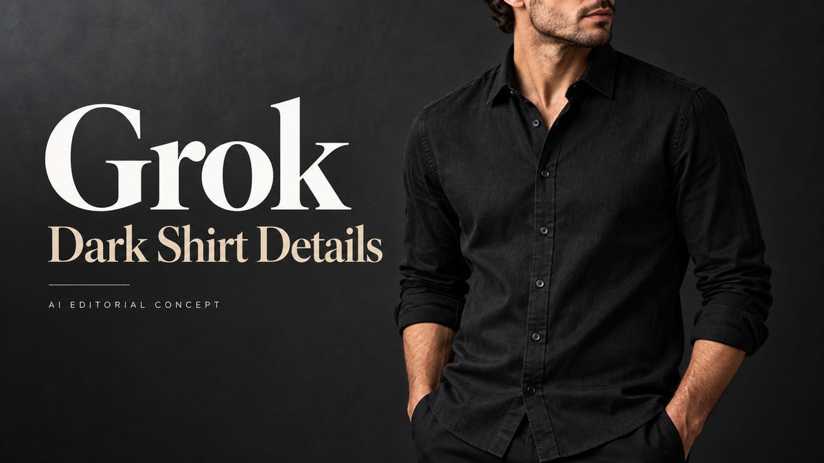 Grok — Dark शर्ट Details; AI-generated fashion editorial concept