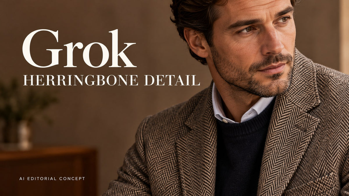 AI editorial concept: Grok Herringbone Jacket prompt d'images: Preserve the Zigzag Weave