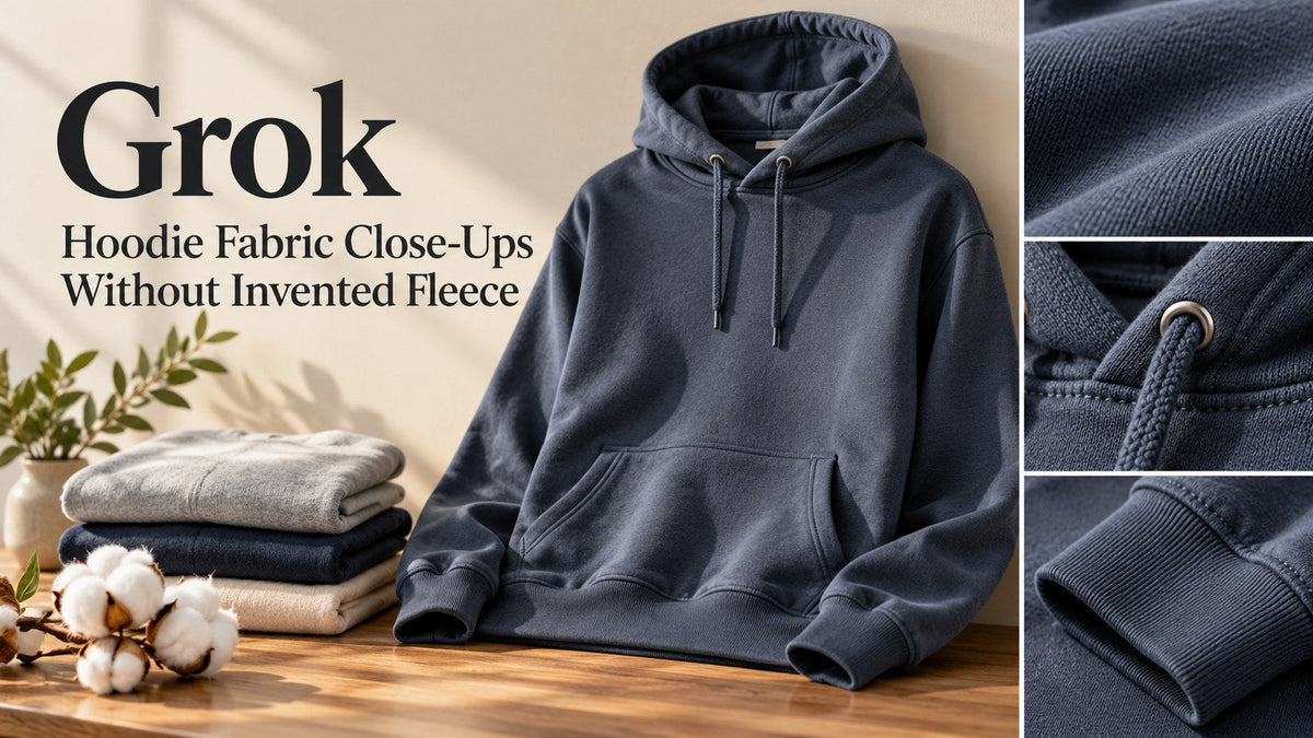 IA-generated editorial concept — Grok: Hoodie Fabric Close-Ups Without Invented Fleece; not an actual product photograph