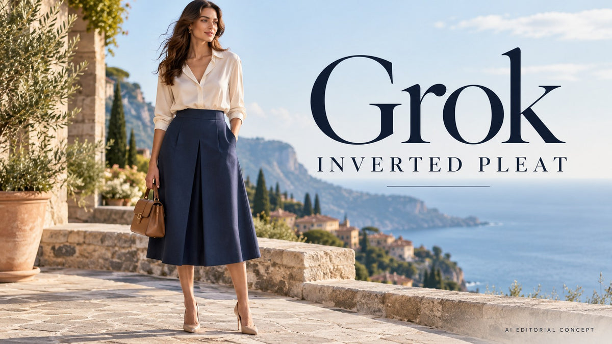 Grok inverted pleat — AI-generated editorial fashion concept