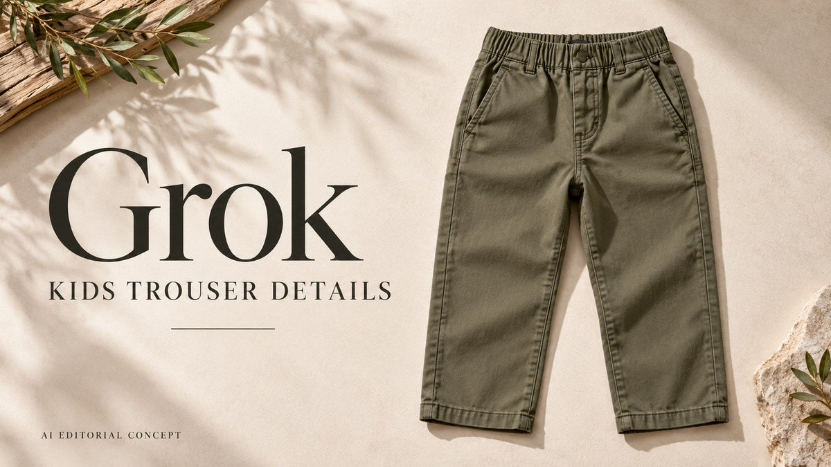 Grok kids trouser details — AI-generated editorial clothing concept