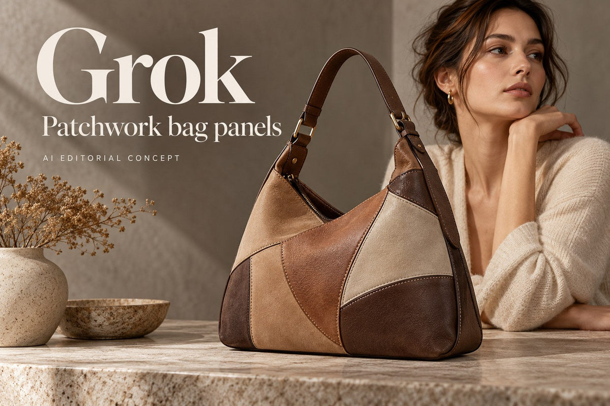 Grok — Patchwork bag panels — AI-generated editorial concept