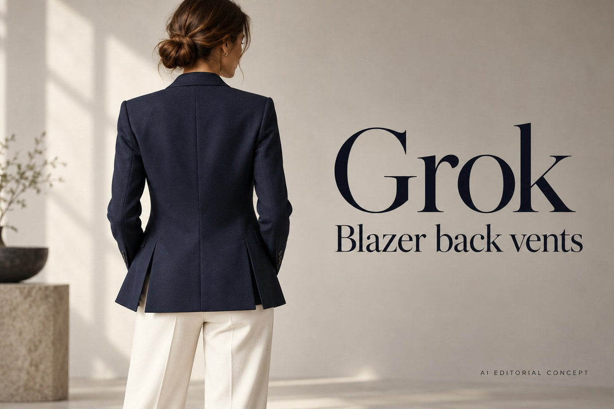 Grok — Blazer back vents — AI-generated editorial concept