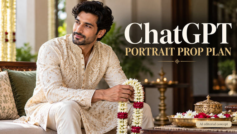 ChatGPT Wedding Kurta Prompts: Holding Wedding Props in a Kurta Portrait: Keep the Garment Visible